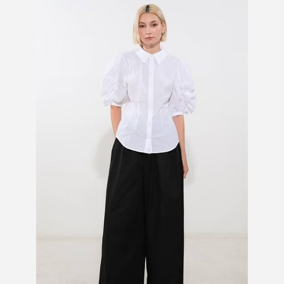 White Cotton Bishop Sleeve Blouse - Picture 3 of 9